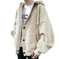 thumbnail image 1 of Men Solid Sweatshirt Pocket Loose Long Sleeve Button Blouse Hooded Coat, 1 of 6