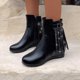 thumbnail image 2 of NECHOLOGY Botas Mujer Adulto Femenino Zapatos Botines mujer Botas de realce interior con cremallera lateral y hebilla de cinturón con borlas de cuero de color sólido para mujer (Black, 9), 2 of 7