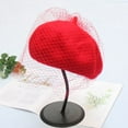 thumbnail image 4 of Fall Winter French Beret Hat for Women Mesh Veil Artist Solid Color Pumpkin Cap, 4 of 15