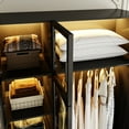 thumbnail image 3 of KULAGAGA Bedroom Wardrobe with Glass Doors and Lights, Armoire Closet Cabinet with Hanging Rod and Shelves, 3 of 7