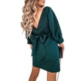 thumbnail image 4 of DYMADE Women Plus Size 3/4 Sleeve Waist Closed Solid Elegant Dress, 4 of 4