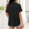 thumbnail image 4 of Yxbdin Cotton Blouses with Pockets for Women Button Down Collar Short Sleeve Shirts Dressy Casual V Neck Tops Solid Summer Spring Top Black XXL, 4 of 8