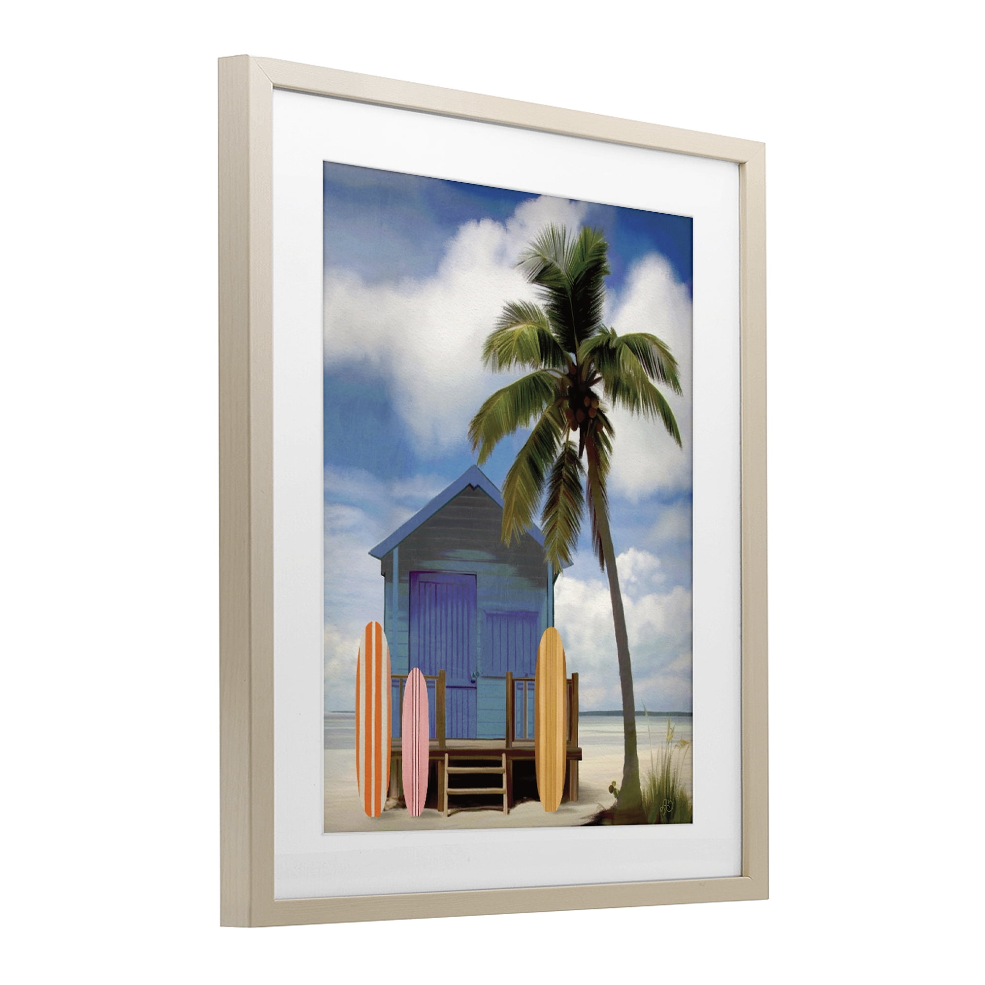 Stupell Industries Palm Overhanging Surf Shop Birch Framed Print Under Glass, design by Lisa R Dumm
