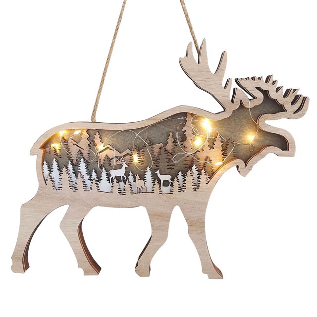 Elk oso tallado de Navidad con colgante de luz suministros de decoración de artesanía creativa, Elk Feliz Sencillez