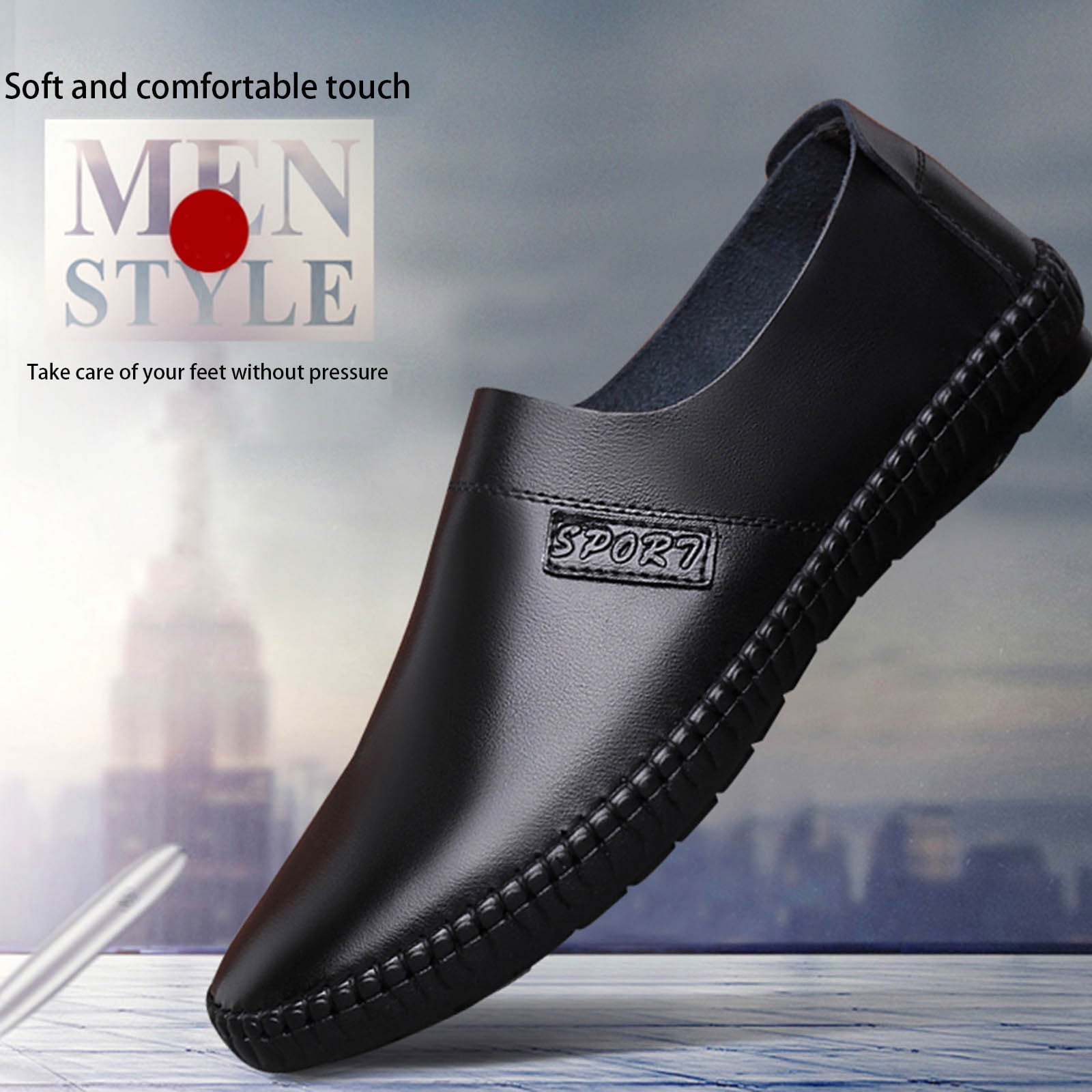 Qiaocaity Mens Shoes on Clearance, Up to 20% off, New Men's Casual Shoes Youth Trend Fashion Soft Sole Men's Leather Shoes Black 42