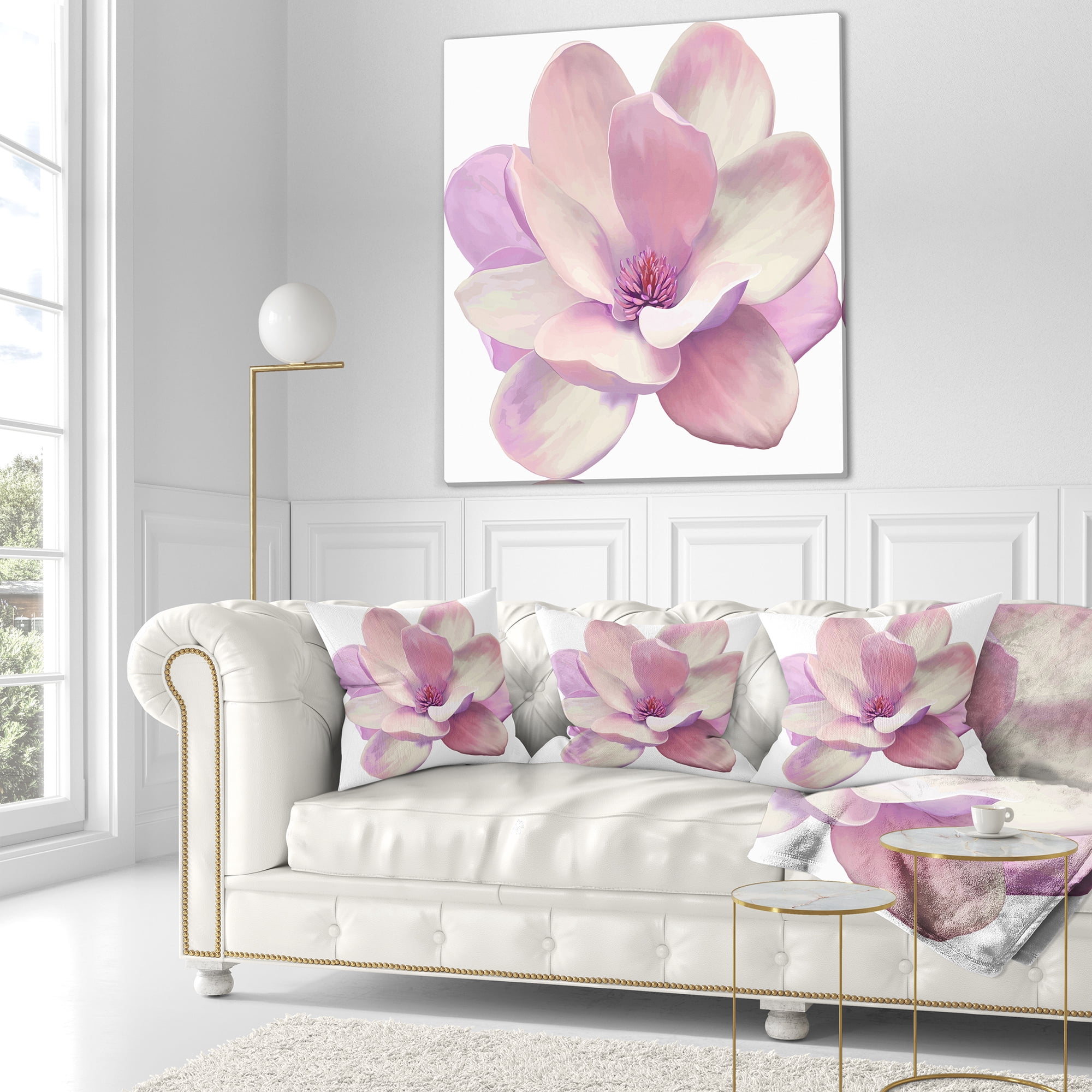 Designart Cute Light Pink Magnolia Flower - Flowers Throw Pillowwork - 16x16
