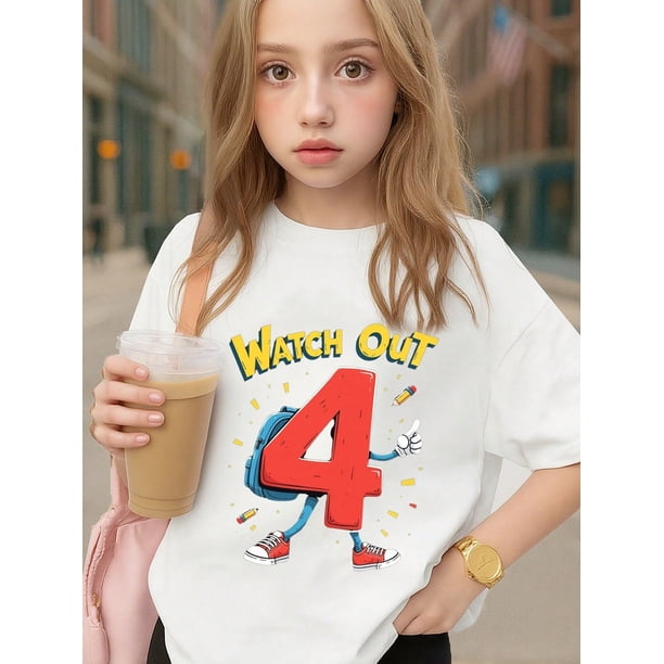 Young Boy's/Girls "Playful Cartoon Theme Cotton Graphic Tees, Back To School Clothes Girls, Black Summer Tops With Fun Graphic, Gift For First Day of School, Youthful, Funny" Kids Clothes G