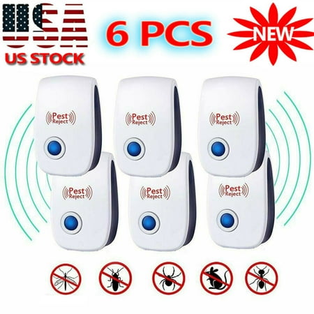 6 PK NEW UPGRADED Ultrasonic Pest Repeller - Electronic Plug -In Pest Control Ultrasonic - Best Repellent for Cockroach Rodents Flies Roaches Ants Mice Spiders Fleas