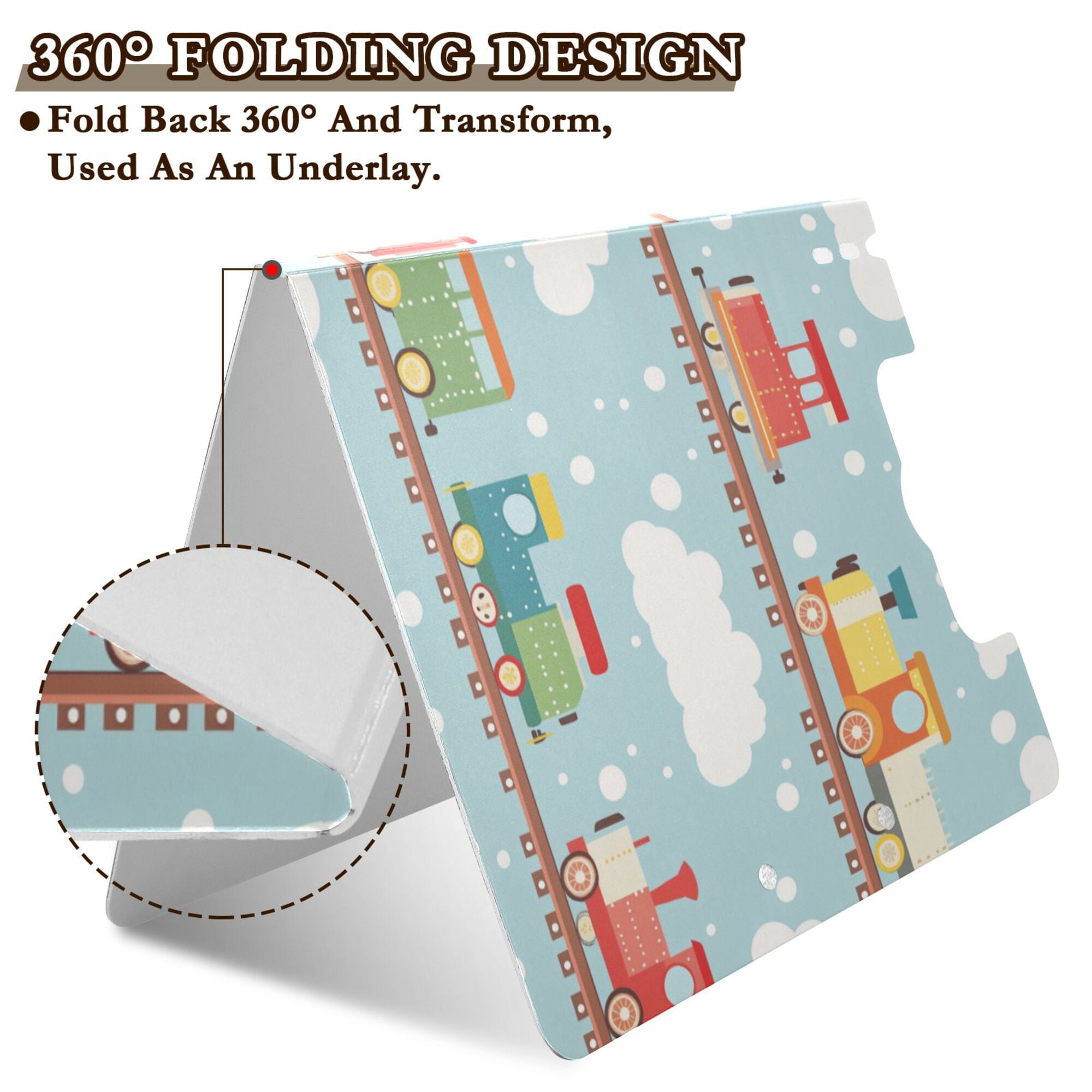 FORMRS A4 Clipboard Folder with Pen Holder Horizontal Foldable School Office Binder, Red Trains Pattern