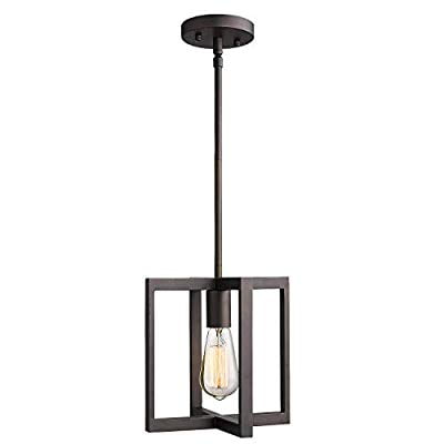 Emliviar 1 Light Hanging Pendant Industrial Fixture Square Metal Cage In Oil Rubbed Bronze Finish 2a2 D1 Orb Com Emliviar 1 Light Hanging Pendant, Vintage Chandelier Crystal Pendant Light Fixture D1