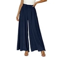 thumbnail image 4 of Dresfit Linen Pants Women Palazzo Wide Leg Pants Summer 2026 Baggy Flowy Pant Elastic High Waist Plus Size Ruffle Beach Trousers with Pockets XL, 4 of 7
