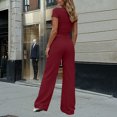 thumbnail image 6 of Bloomae Women 2 Piece Lounge Sweatsuit Sets Casual Summer Short Sleeve Crewneck Basic Cropped T-Shirts and Drawstring Elastic Waist Wide Leg Sweatpants Matching Tracksuit Outfits Wine L, 6 of 9