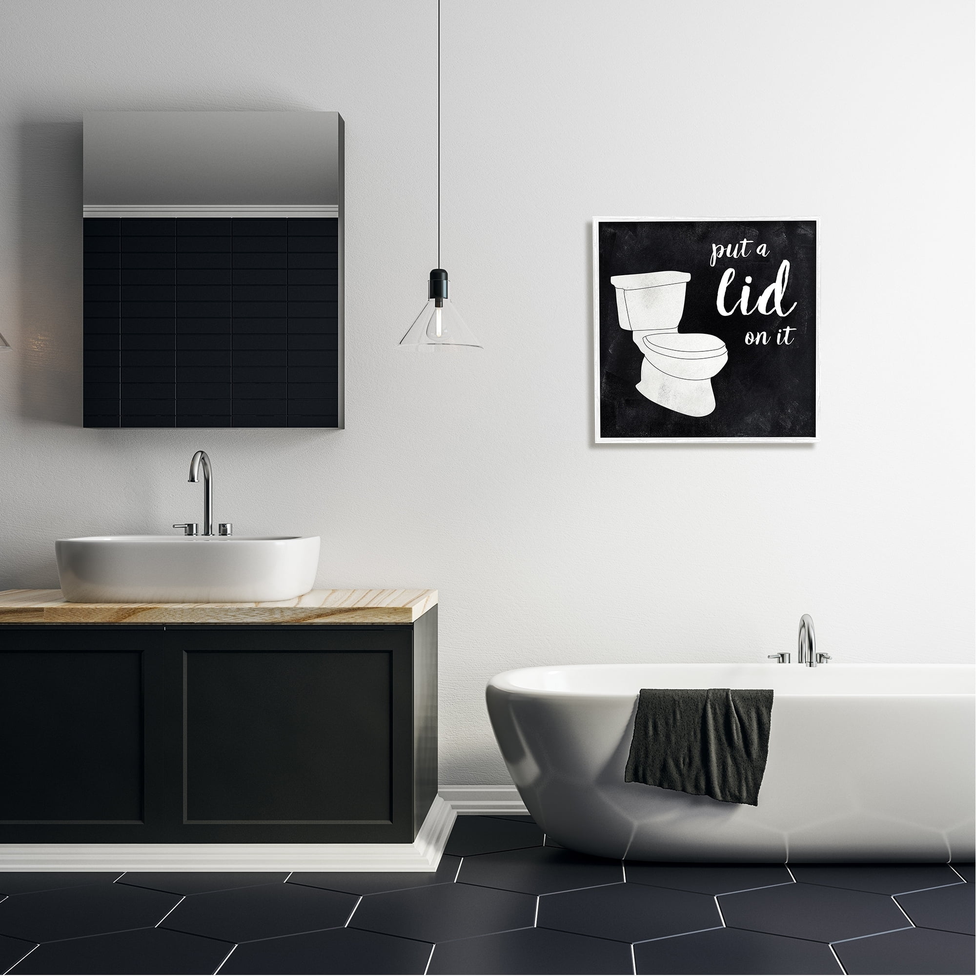 Stupell Industries Put Lid On It Humorous Bathroom Toilet Phrase Graphic Art White Framed Art Print Wall Art, Design by CAD Designs