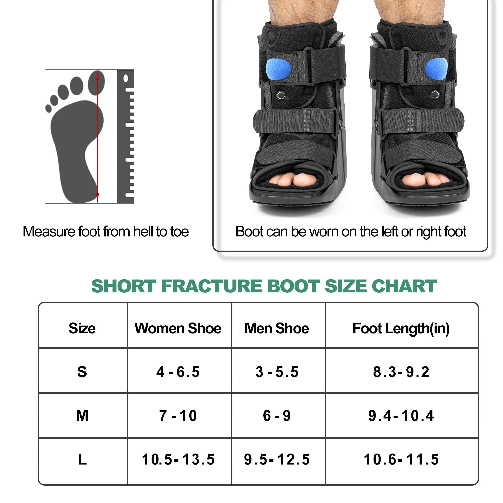 Tairibousy Short Air Walker Boot for Broken Foot, Sprained Ankle, Fracture Recovery, Black, Large
