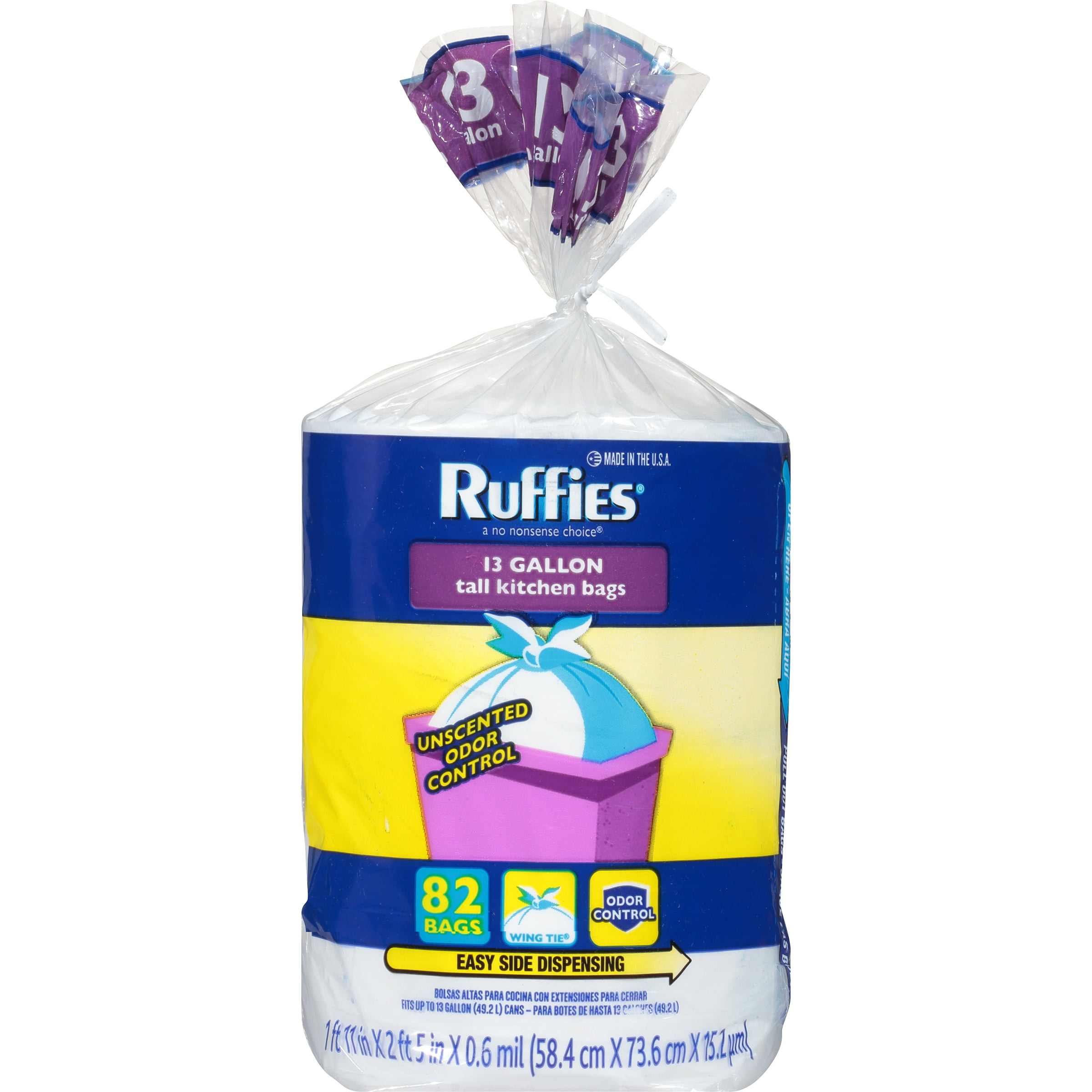 Ruffies Tall Kitchen Wing Tie Trash Bags, 13 Gallon, 82 Count