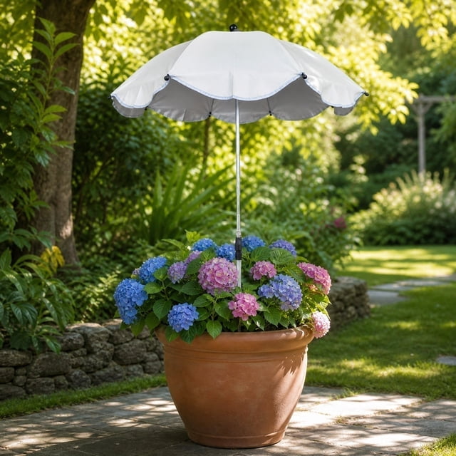 MTBLYS Sombrilla para plantas de exterior | Protección solar ajustable | 65 cm de diámetro | Sombrilla de jardín para macetas | Cubierta de sombra para plantas en maceta | Maceta