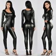 thumbnail image 2 of BYHONG Women Leather Zipper Open Crotch Lingerie Elastic Leotard Bodysuit Bar Clubwear Underwear for Women Black L, 2 of 9