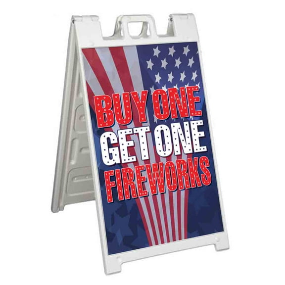 Buy One Get One Fireworks (24" X 36") Standard A-Frame Signicade, Includes Decal Applied To Stand