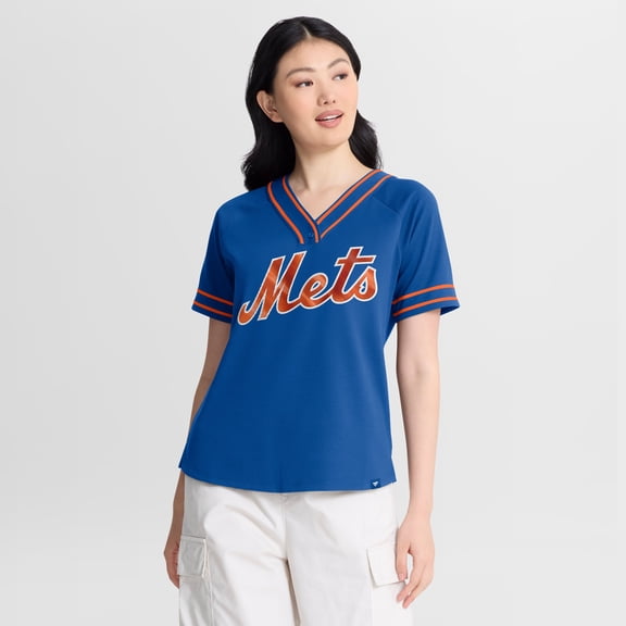 Women's Fanatics Royal New York Mets Diva Race Ahead Raglan V-Neck T-Shirt