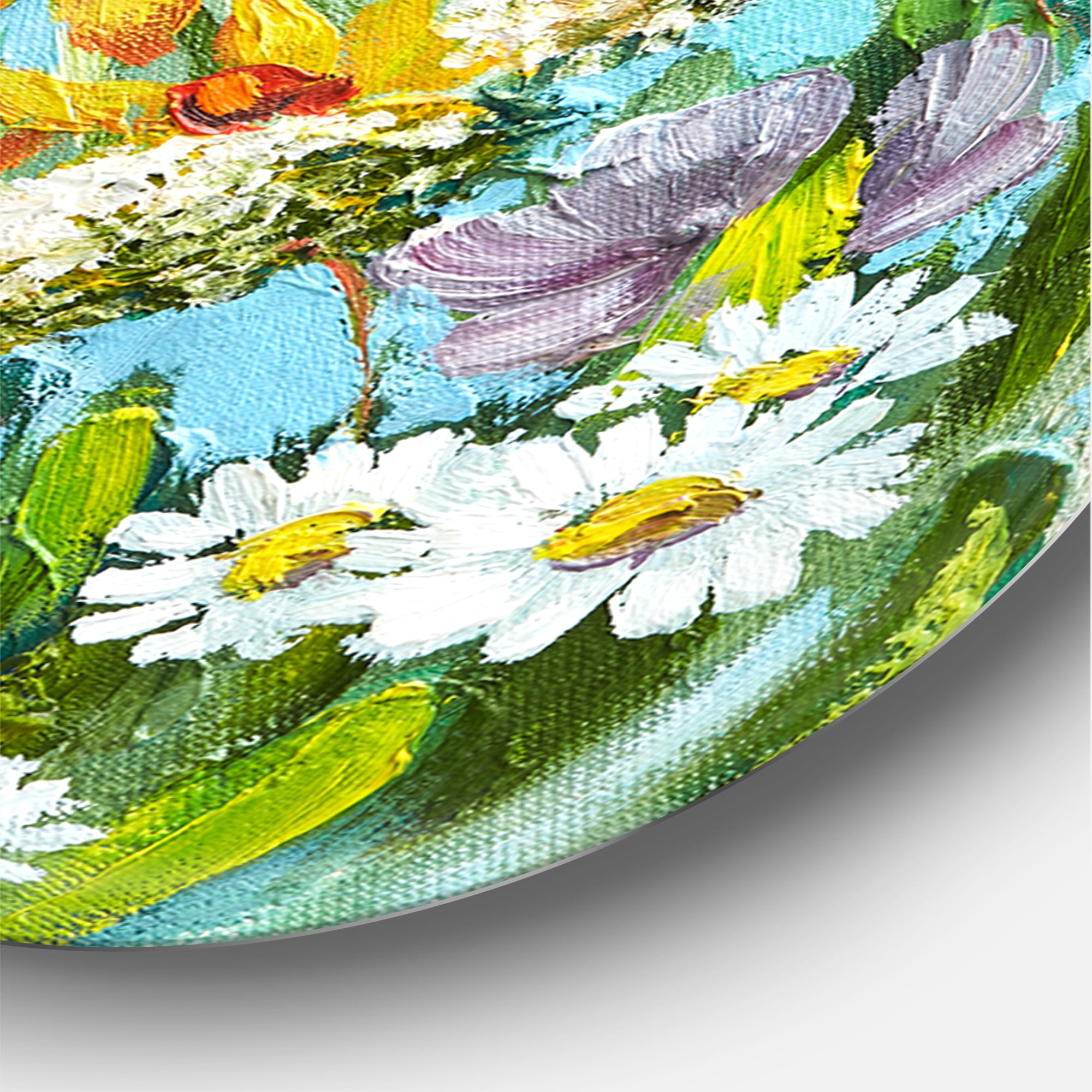 Designart 'Still Life Of Colorful Wildflowers With Leaves II' Traditional Circle Metal Wall Art 29x29 - Disc of 29