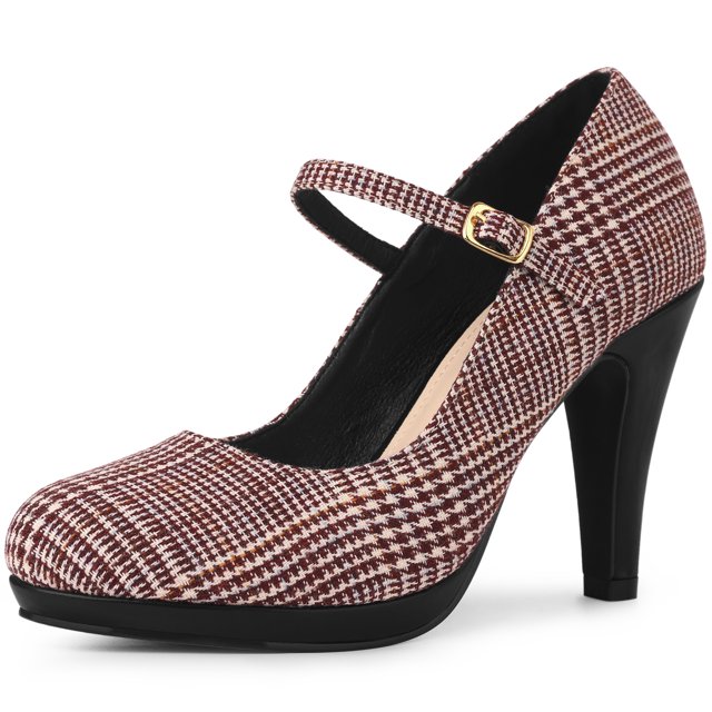 Zapatos de mujer Allegra K Pata de gallo Plataforma Tacones de aguja Borgoña 37