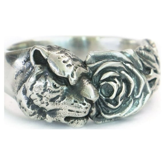 925 Sterling Silver Tiger Rose Ring Fashion Biker Punk Jewelry TA211 US Size 10