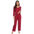 thumbnail image 3 of Pajamas Women's Long Sleeve Pajama Set 2 Piece Round Neck Pajamas Tops with Long Sleep Pants Pjs Loungewear Sleepwear Nighwear, 3 of 8