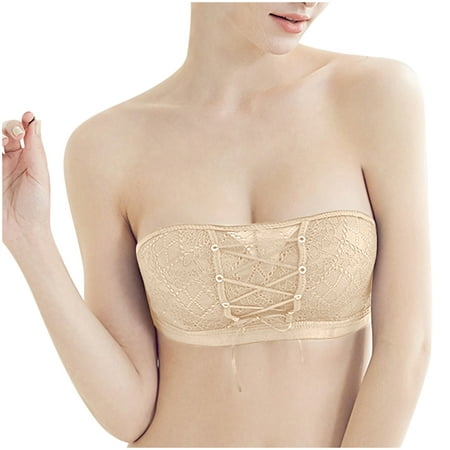 

VerPetridure Clearance Smoothing Strapless Bras for Women Push Up Comfort Breathable Lace Bandeau Bra Seamless Wirefree Padded Tube Top Bralette