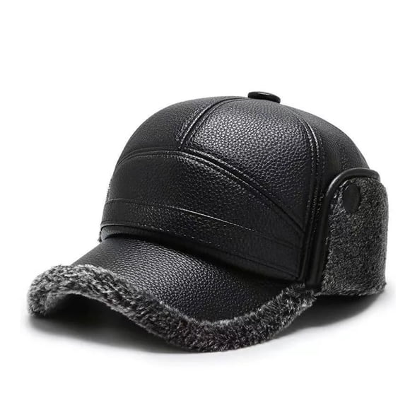 QHFBli Casquettes en Cuir pour Hommes, Casquettes Papa en Cuir d'Hiver, Doublées de Fourrure, Casquette de Baseball Chaude avec Cache-Oreilles Ajustables pour une Chasse Coupe-Vent