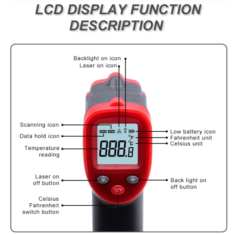 WT319A WT319B infrared thermometer Industrial baking air conditioner refrigerator heating thermometer