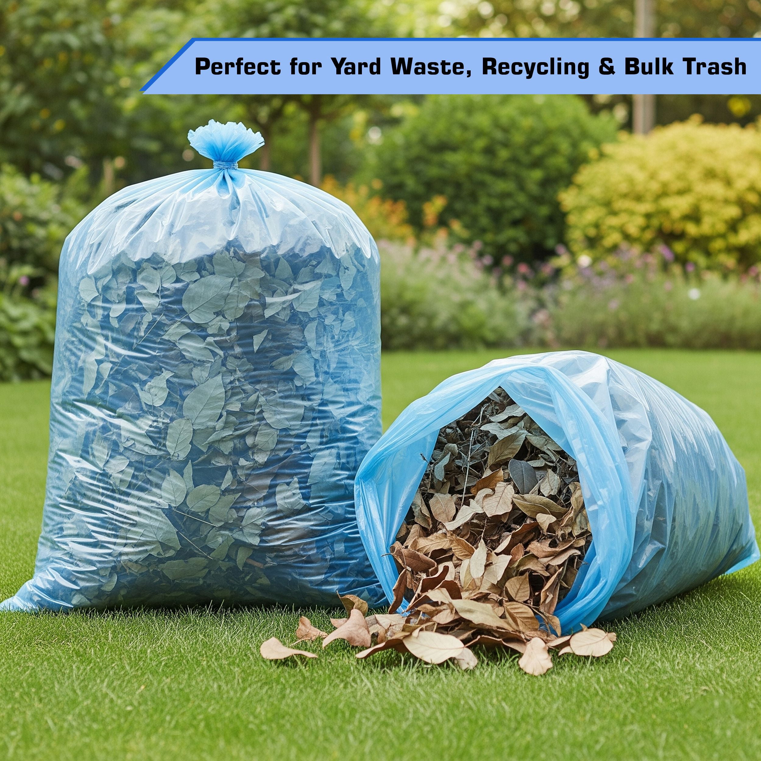 [30 PACK] 46 Gallon Heavy Duty Large Blue Recycling Trash Bags - Blue Yard Trash Bags, Great for Aluminum, Glass bottles and Landscaping Bag, Recycling Garbage Bags, 2 Mil