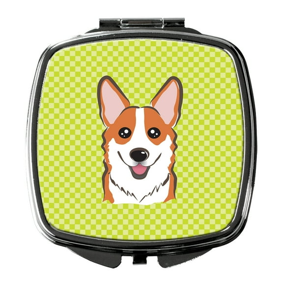 Checkerboard Lime Green Corgi Compact Mirror BB1316SCM