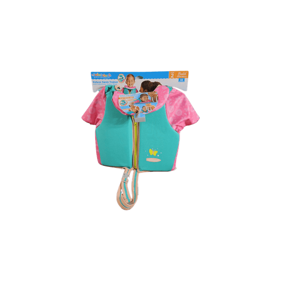 SwimSchool Deluxe Swim Trainer Vest - Level 2 - Up to 50 Lbs - 3 in 1 - Pink/Aqua