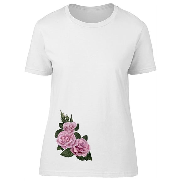 Three Pink Roses, Vintage Nature T-Shirt Women -Image by Shutterstock, Female XX-Large
