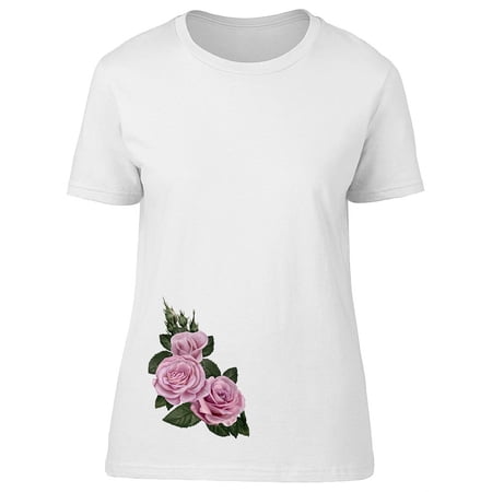 Three Pink Roses Vintage Nature T-Shirt Women -Image by Shutterstock Female Large