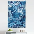 thumbnail image 1 of Urban Graffiti Tapestry, Xenomorph Alien and Skull on Aquatic Shaded Street Art, Fabric Wall Hanging Decor for Bedroom Living Room Dorm, 5 Sizes, Navy Blue and Pale Blue, by Ambesonne, 1 of 1