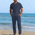 thumbnail image 6 of LEKWK 2 Piece Set for Men Short Sleeve Button Down Collared Tops and Straight Leg Pants Comfy Solid Summer Fashion Beach Vacation Casual Outfits, 6 of 8