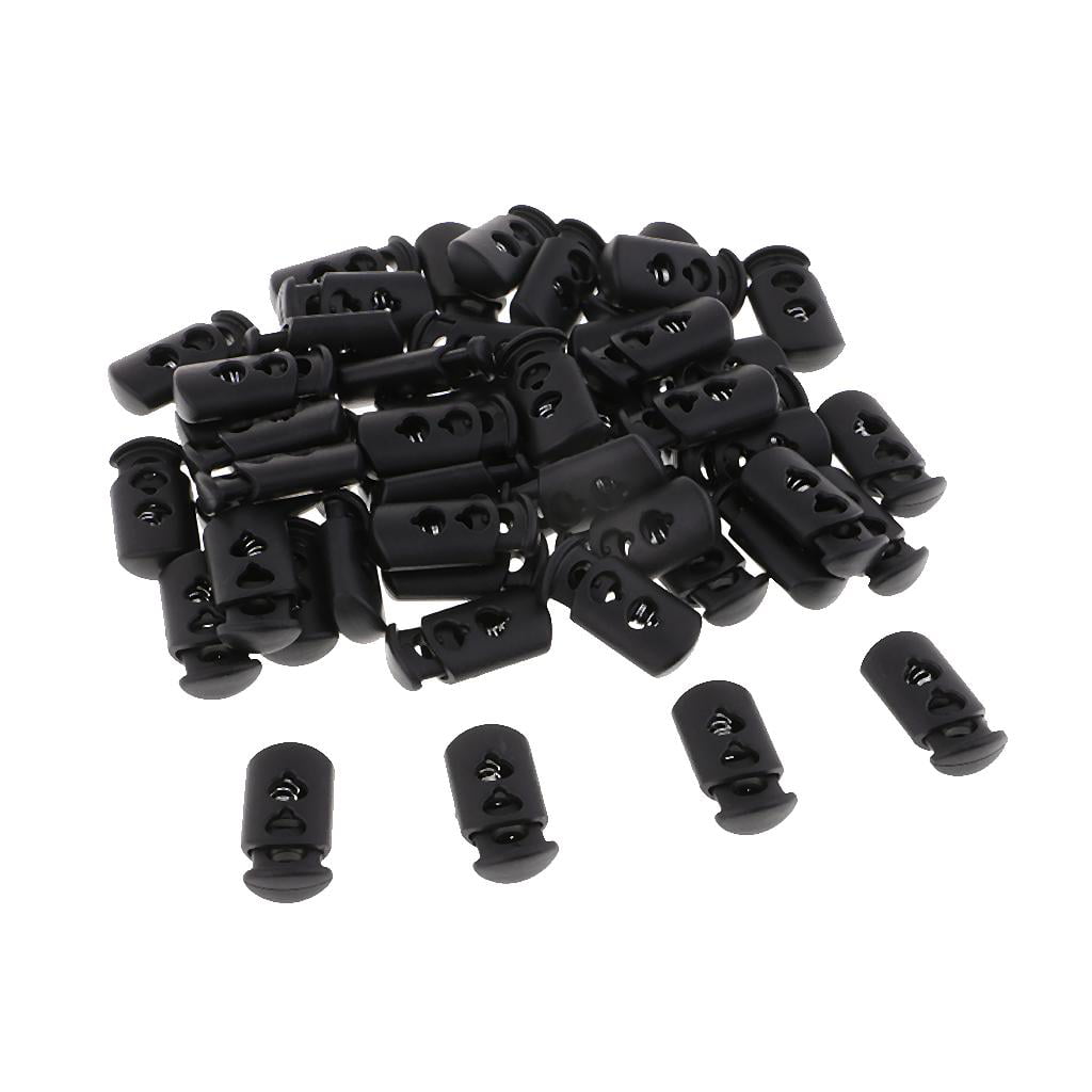 Flameer 10Pcs Metal Bean String Cord Locks Double Hole Toggle Spring Clasp Stop End