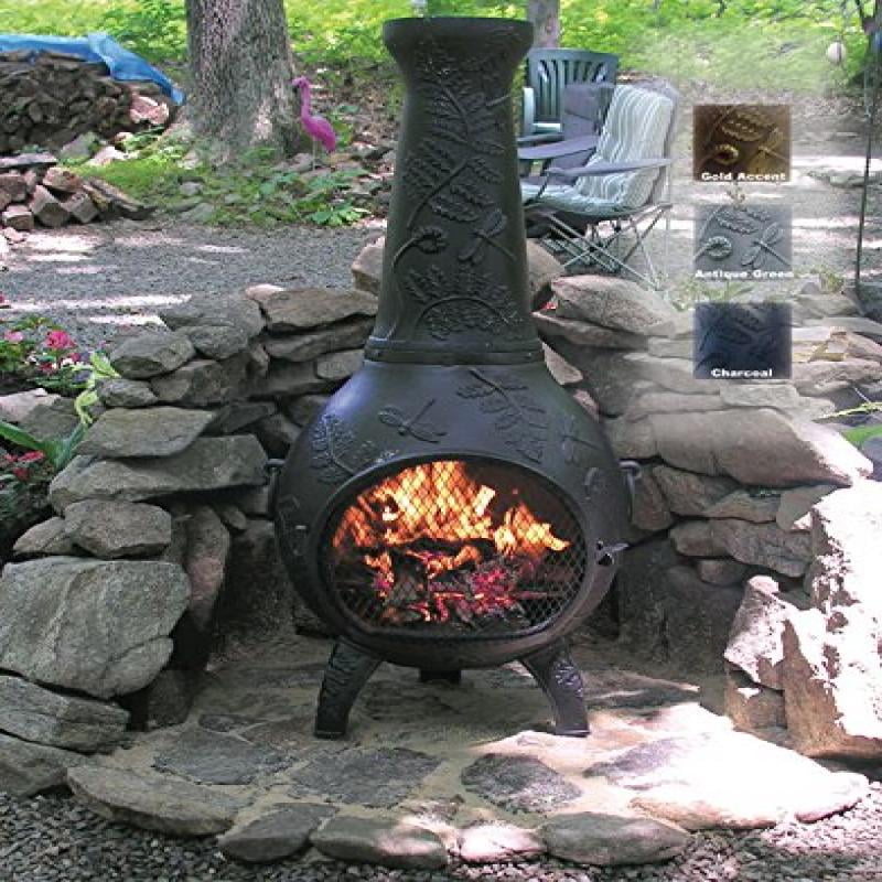 The Blue Rooster Co. Dragonfly Style Cast Aluminum Wood Burning Chiminea in Charcoal. by