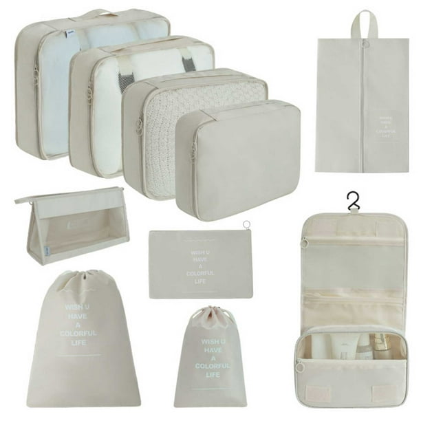 Cubos de embalaje para viajes Juego de 10 cubos de viaje Organizador de maleta plegable Bolsa de almacenamiento de equipaje ligera