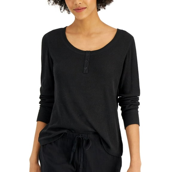 Charter Club Womens Ribbed Henley Pajama Top, 1-Piece, XX-Large, Classic Black