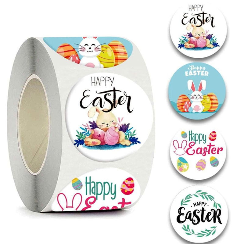 HAPPY EASTER 3 LOOKS ON ROLL LABELS 500 PER ROLL GREAT STICKERS 1.25" x 2" 