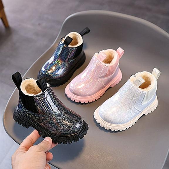 Miluxas Girl's Boots Kids Glitter Fleece Lined Snow Boots Durability Slip Resistant Outdoor Ankle Boots(Toddler/Little Kids) White 30(30)