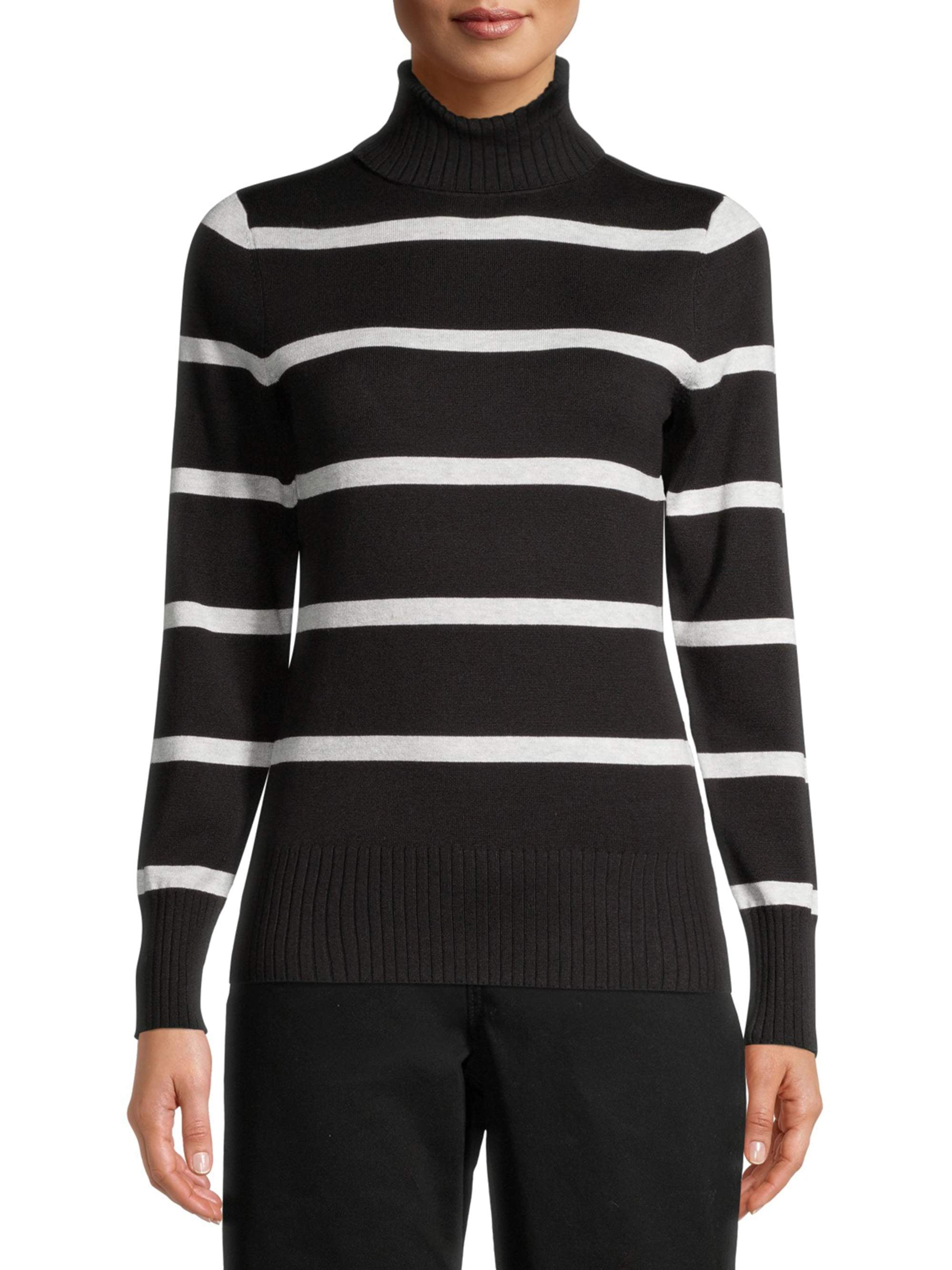 black and white striped turtleneck sweater