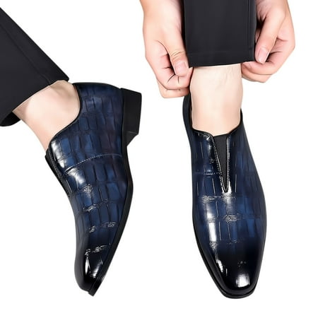 Dakaela Mens Hands Free Oxfords Slip on Business Formal Classic Captoe Dress Shoes for Men Blue 12.5
