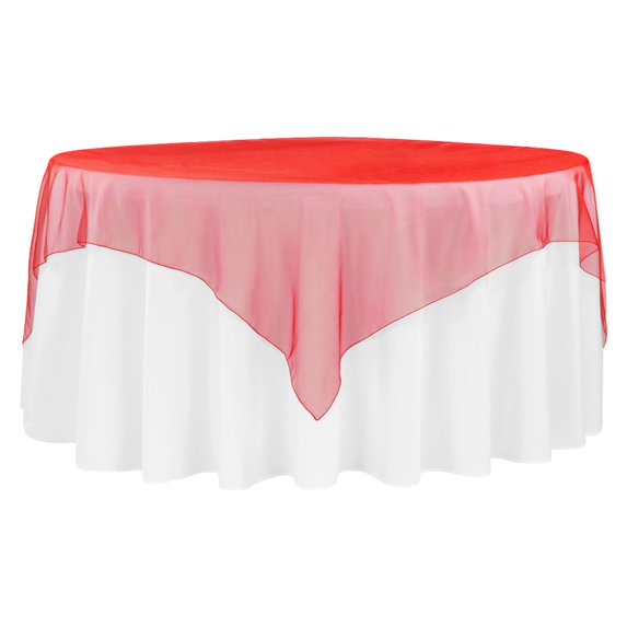 1 Pc, Organza 72" Square Table Overlay - Red For Wedding & Event Decor
