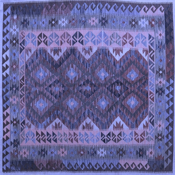 Ahgly Company Machine Washable Indoor Square Oriental Blue Traditional Area Rugs, 6' Square