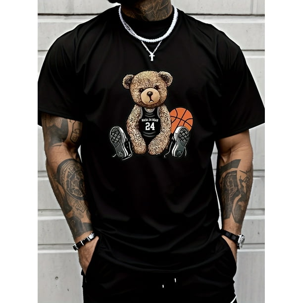 Men's Casual Crew Neck Graphic T-shirt With Fancy Print, Trendy Short Sleeve Top For Summer Daily Wear