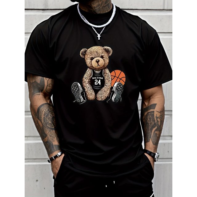 Camiseta informal de cuello redondo para hombre con estampado elegante, moderna camiseta de manga corta para uso diario en verano.