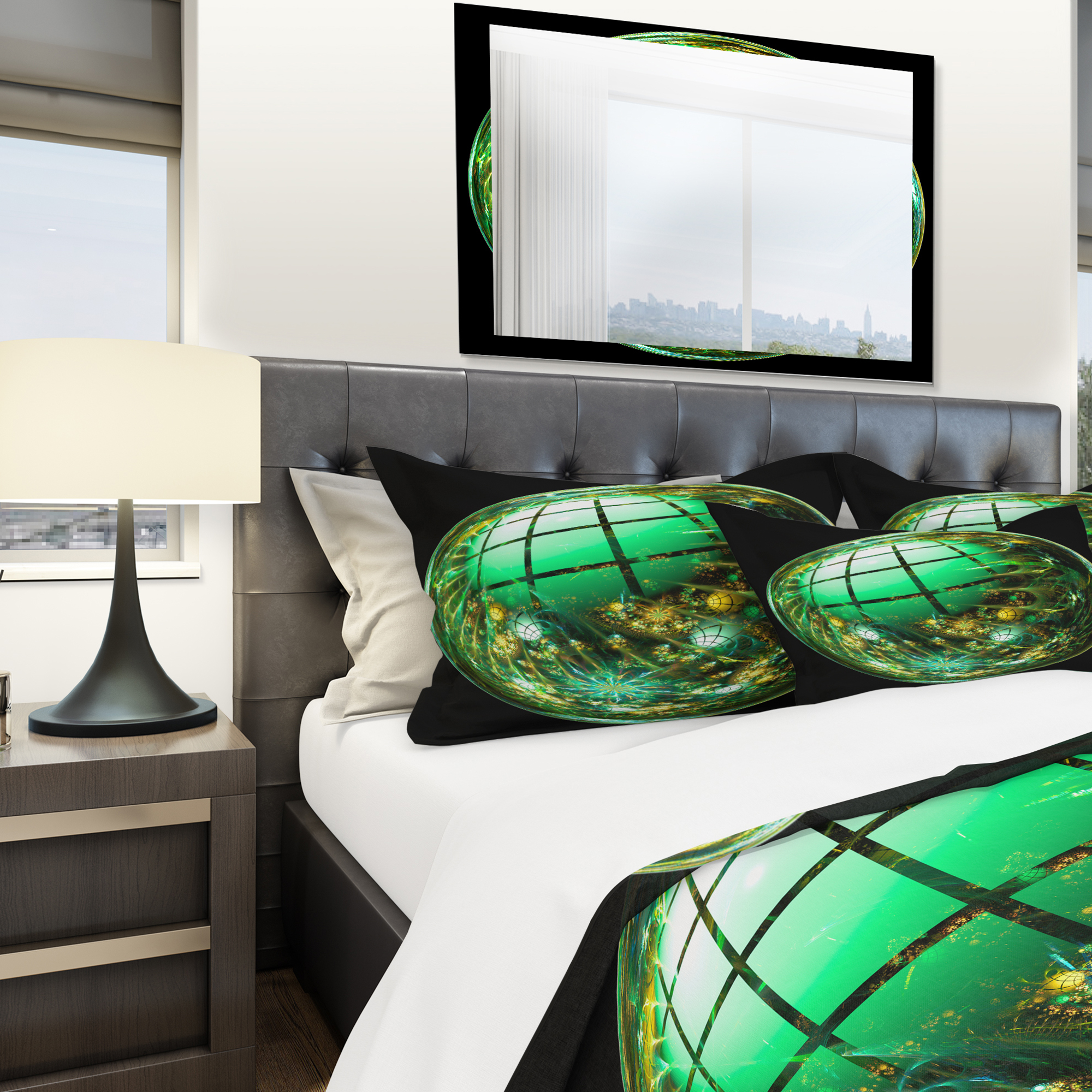 Designart 'Bright Green Fractal Sphere' Modern & Contemporary Duvet Cover Set